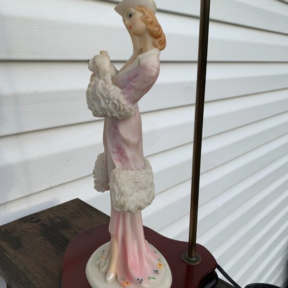 The CROSA Collection Table Lamp Lady with White Dog Beaded Shade Art Deco Style - Picture 10 of 13
